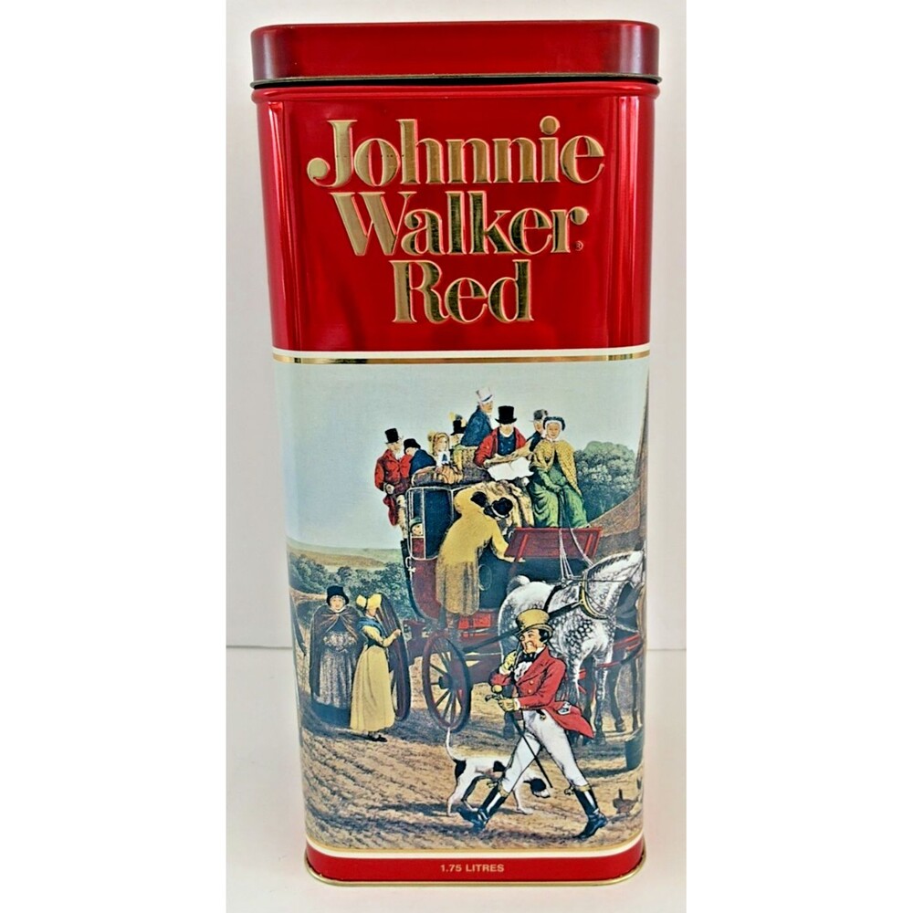 Vtg Johnnie Walker Red Label Collectible Scotch Whisky Tin Carriage Scene 1983